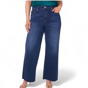 CeCe Wide Straight Leg Jeans Plus Size 20W Raw Hem Cotton Stretch Blue Denim
